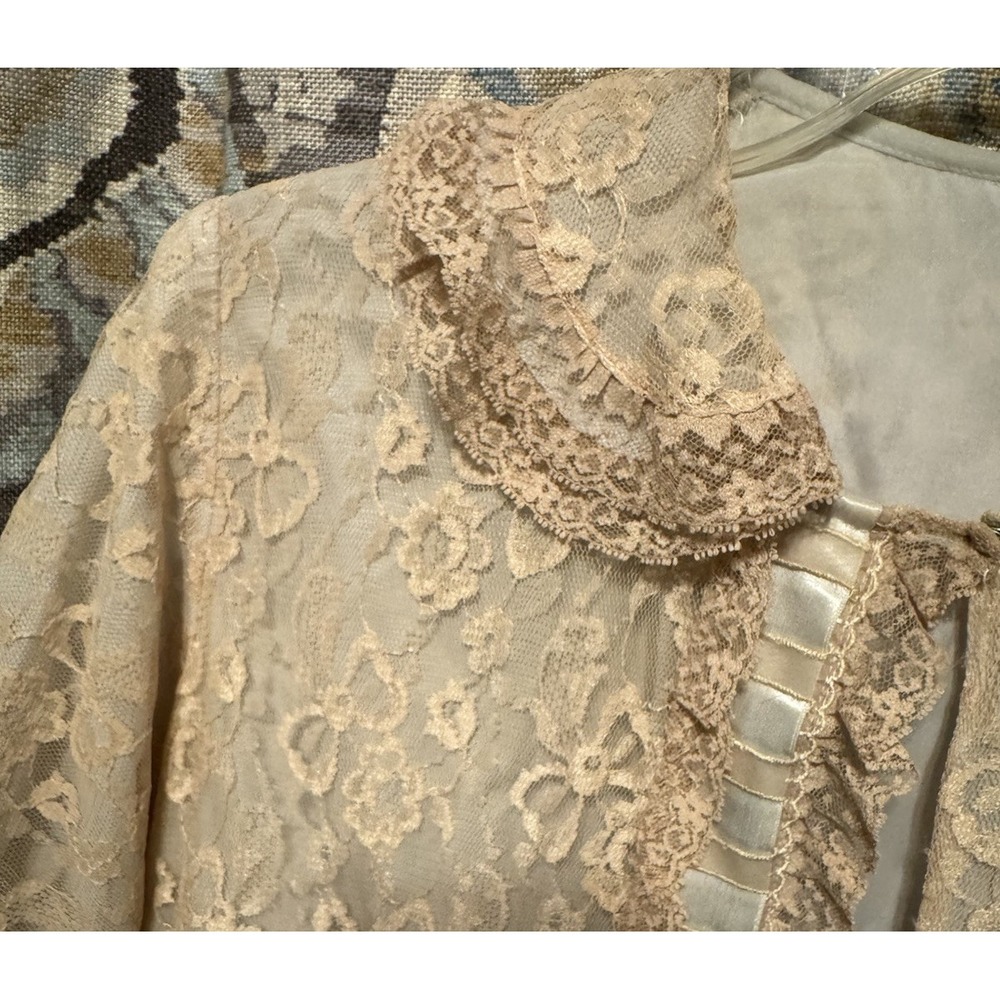 Vtg Odette Barsa Peignoir Robe Pink Floral Lace Victorian Edwardian Ruffle S